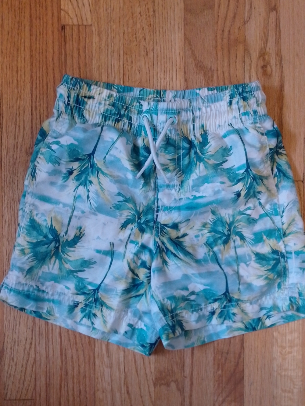 Old Navy Boys Teal Palm Print Swim Trunks